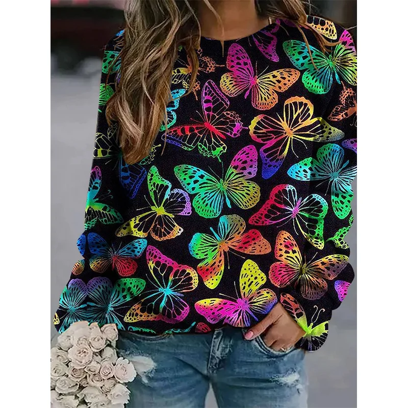 Winter 3D Cute Animal Butterflies Printing Sweatshirts Women Dragonflies Graphic Pullovers Vintage Autumn Clothing Funny Clothes