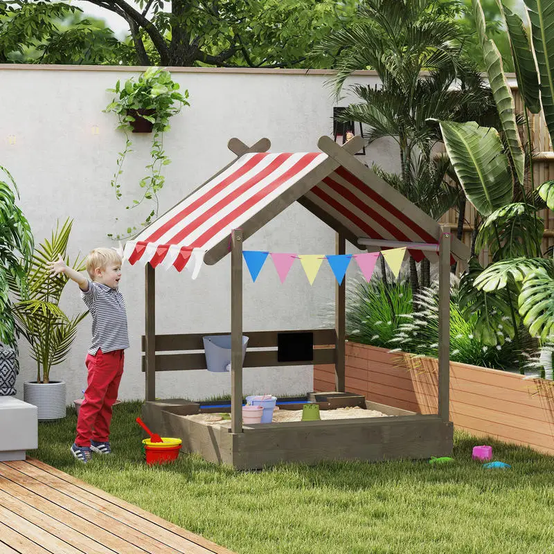 Caja De Arena De Madera Maciza Con Toldo Y Casita De Juegos Incluida, 124X116X146Cm, Gris, Envío Local — -57%, 185.46€ Coupon, from 139.90€ – 57% descuento – €139.90