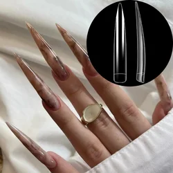 24pcs Extra Long Stiletto Acrylic False Nails Tips 9cm Clear Press on Fake Nail Professional DIY Nail Art Finger Manicure Tools