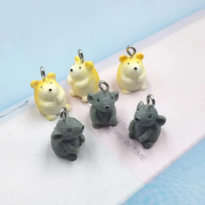10pcs Kawaii Flatback Mouse Hamster Resin Charms Cartoon Small Animal Pendants For DIY Earring Keychain Jewelry Making