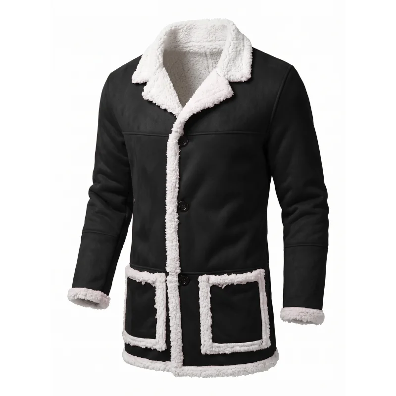 New Winter Men's Faux Suede & Fur Thick Coat Windproof Single-Breasted Hiking Jacket Warm Streetwear Outerwear Soft Male Jackets