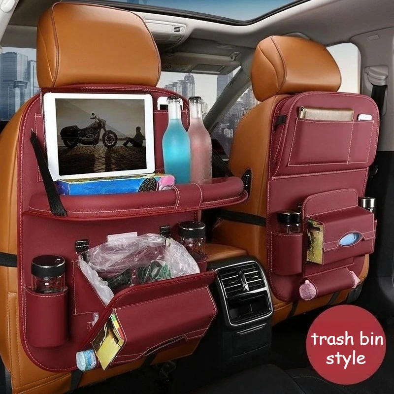 

1pc New Car Seat Back Storage Organizer Bag Universal PU Leather Multifunction Storage Box Stowing Tidying Pocket with Trash Bin