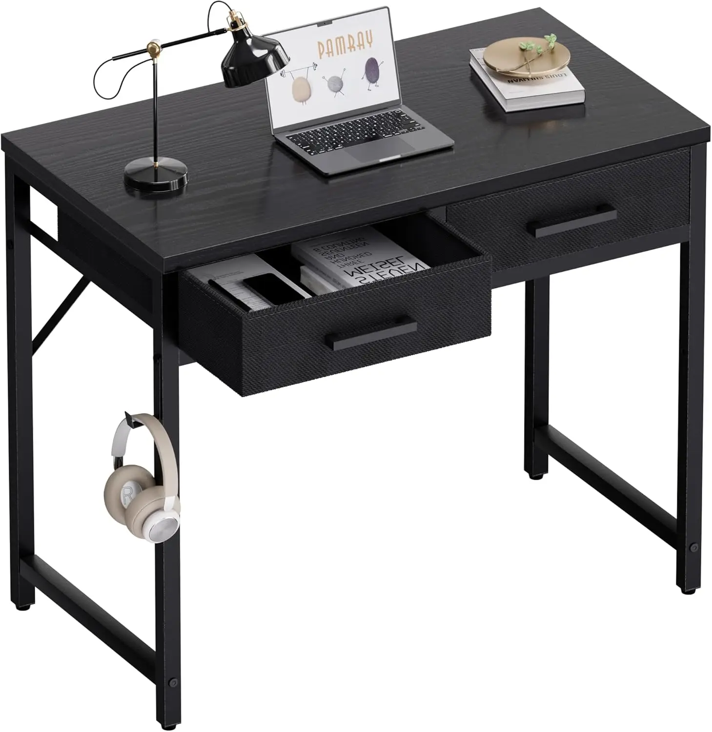 

32 Inch Small Computer Desk with 2 Drawers for Bedroom Study Writing Home Office Table in Black