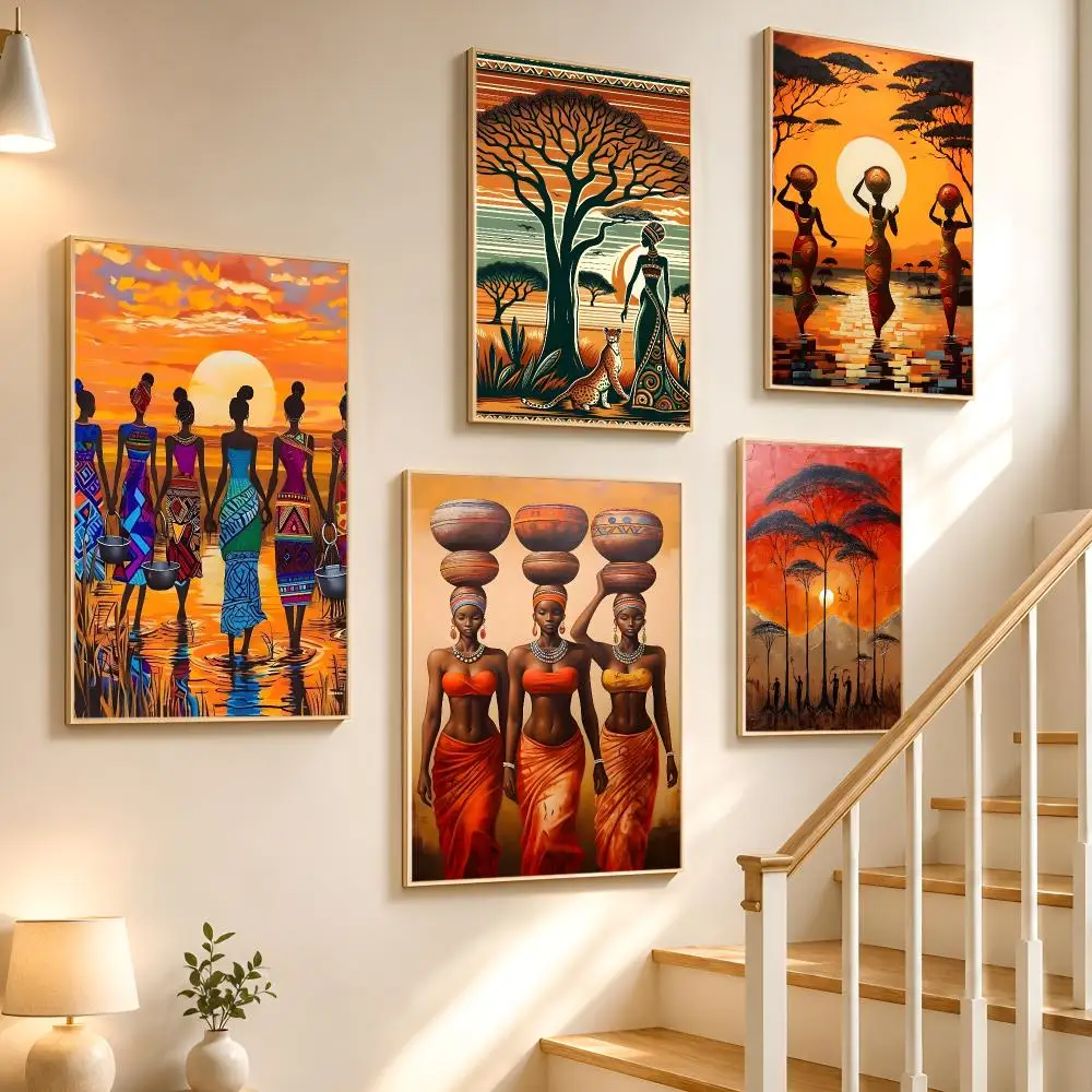 Abstract African Life Painting Poster High-definition waterproof stickers, suitable for home décor, and holiday decorations