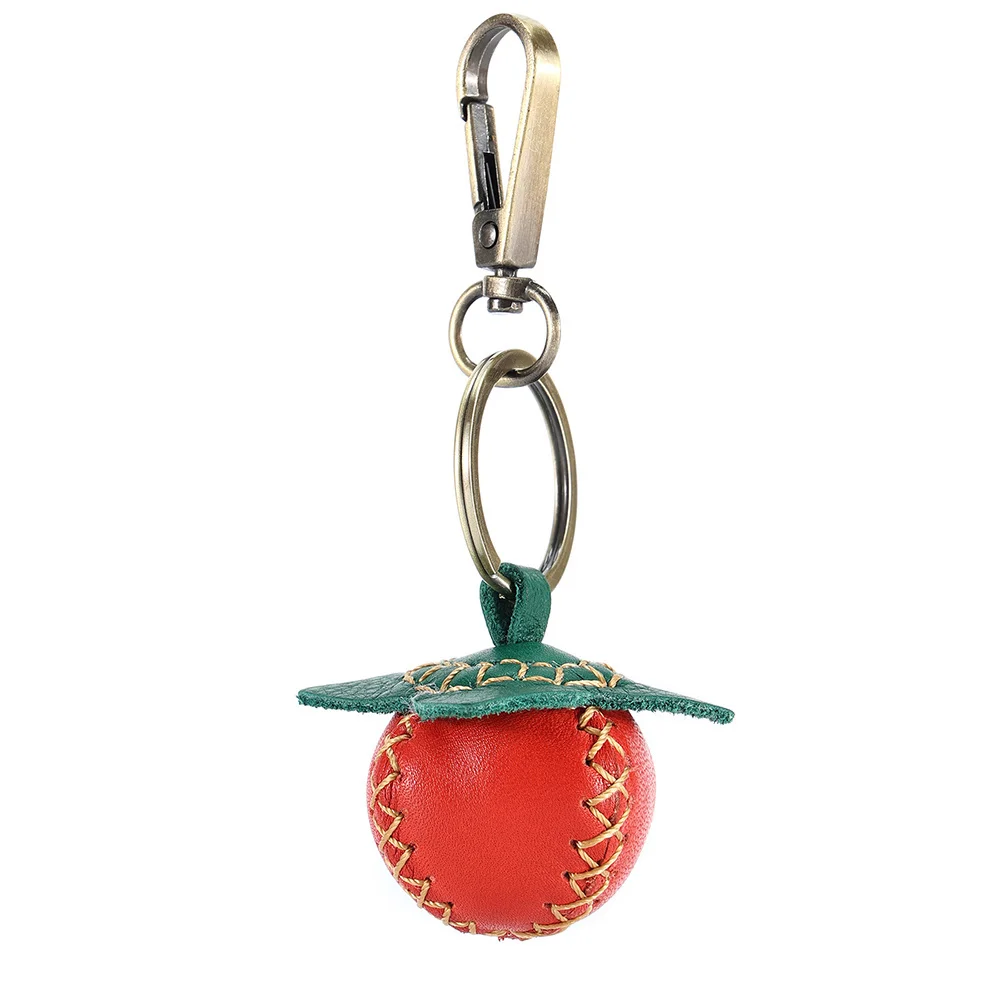 Genuine Leather Strawberry Ornament Keychain for Women Girls Handmade Ring  Holder Cute Creative Gift New