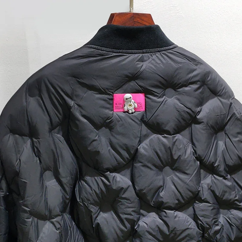 2025 Autumn and Winter Women's Down Baseball Coat Simple and Fashionable White Duck Down Coat Round Neck Coat Women's Jacket