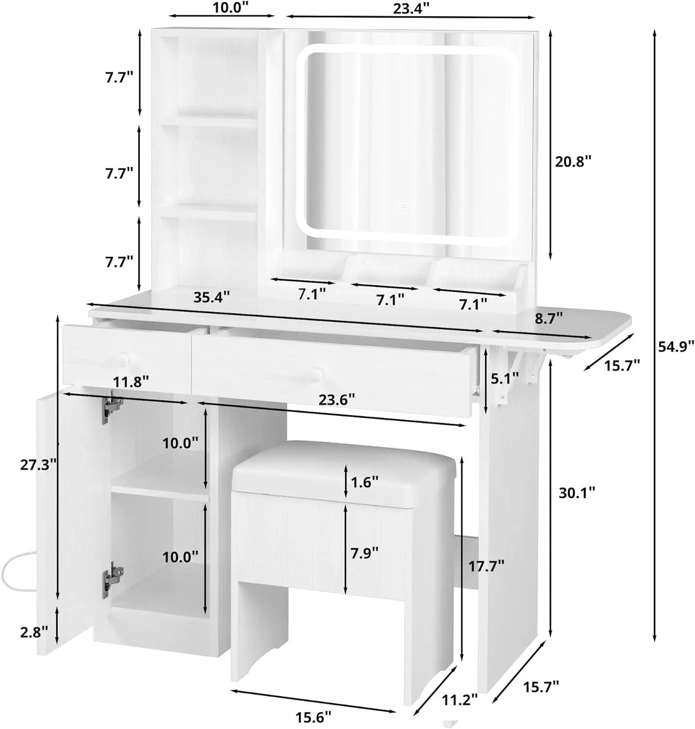 Vanity Desk with LED Lighted Mirror & Power Outlet, Makeup Table with Drawers