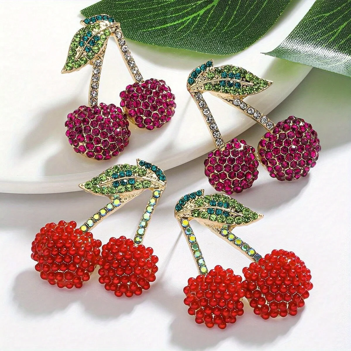 1 Pair of Creative Cool Summer Beach Fruit Series Stud Earrings Cherry Watermelon Lemon Lady Earrings Vacation Earrings Exquisite and Cute for Girls To Wear