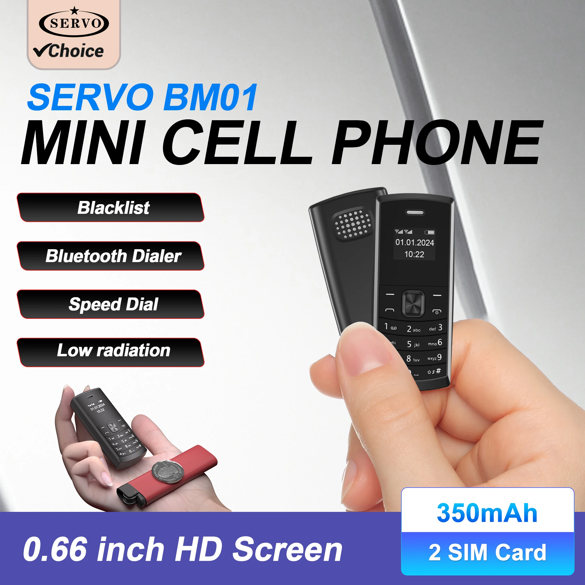 SERVO BM01 2G GSM Mini Mobile Phone 2 SIM Standby Speed Dial Magic Voice Blacklist Bluetooth Sync Call Recording Small Cellphone