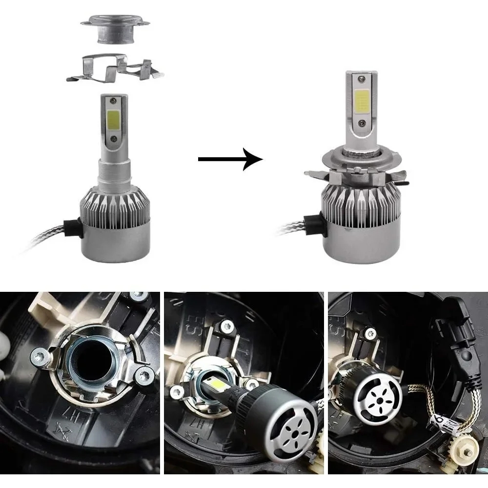 H7 bohlam lampu depan LED H7, 2 buah, Kit klip Retainer soket adaptor penjepit H7 untuk BMW/Audi/Bens/Buick/Nissan dll