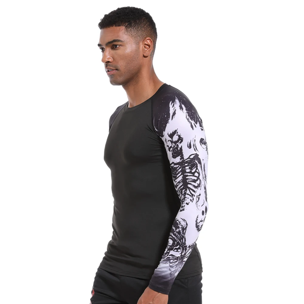 Men\'s Compression Shirt 3D Printed Long Sleeves Quick Drying Breathable Rash Guard Sports Jogging Gym Athletic Fitness Clothing