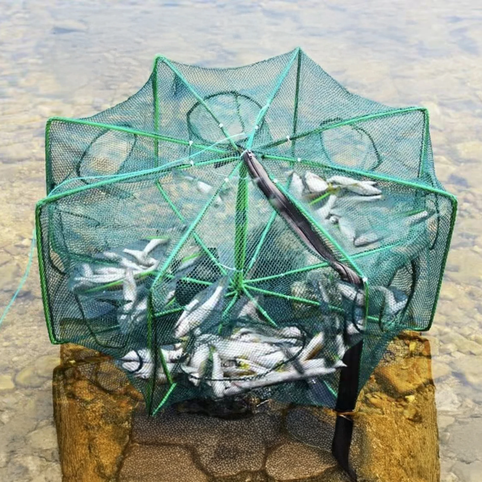 50/60/70 cm Automatische Fischernetz Tragbare Falten Fliegen Fisch Mesh Für Karpfen Karausche Krabben Garnelen Hummer Multi löcher Fisch Net