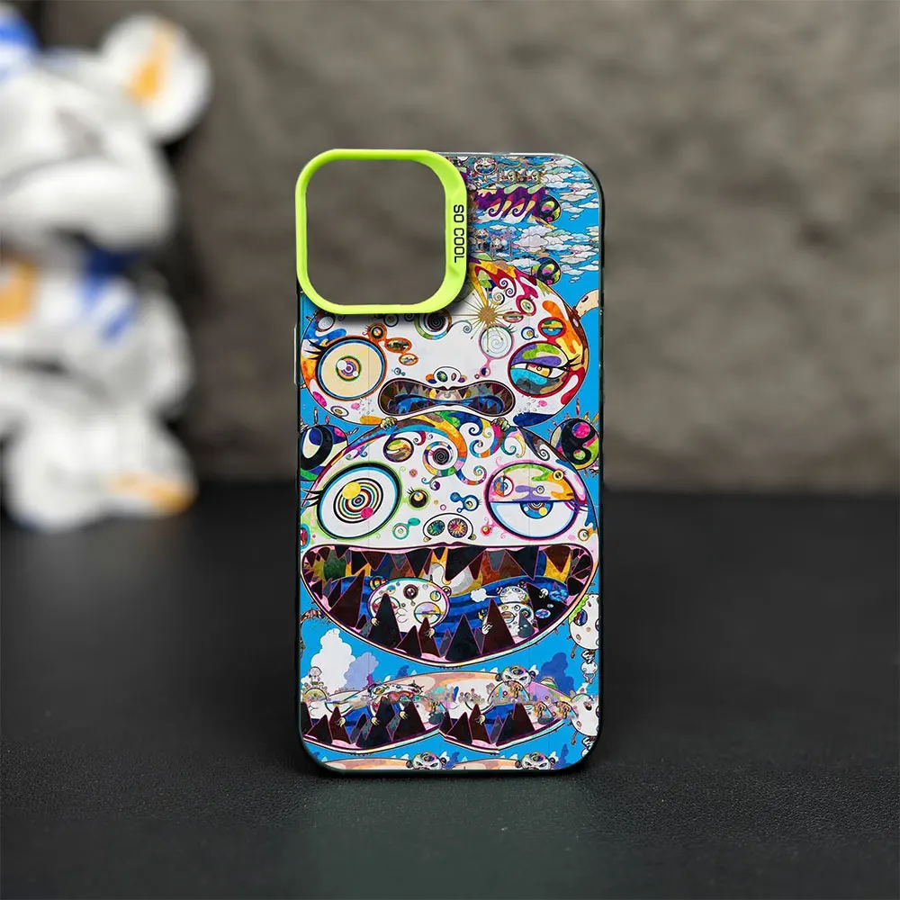 Art T-Takashi M-Murakami Phone Case for iPhone 12 11 13 IMD 14 15 16 Max Pro Plus Laser Cover