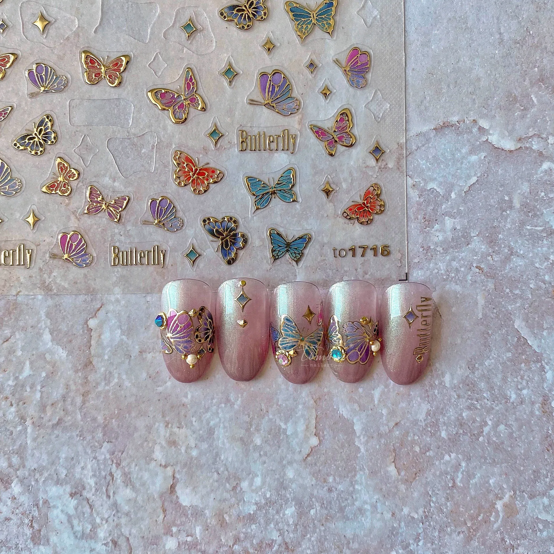 New Bronzing Laser Silver Butterfly New Craft High Quality Nail Art Sticker Nail Art Decoration T-1716