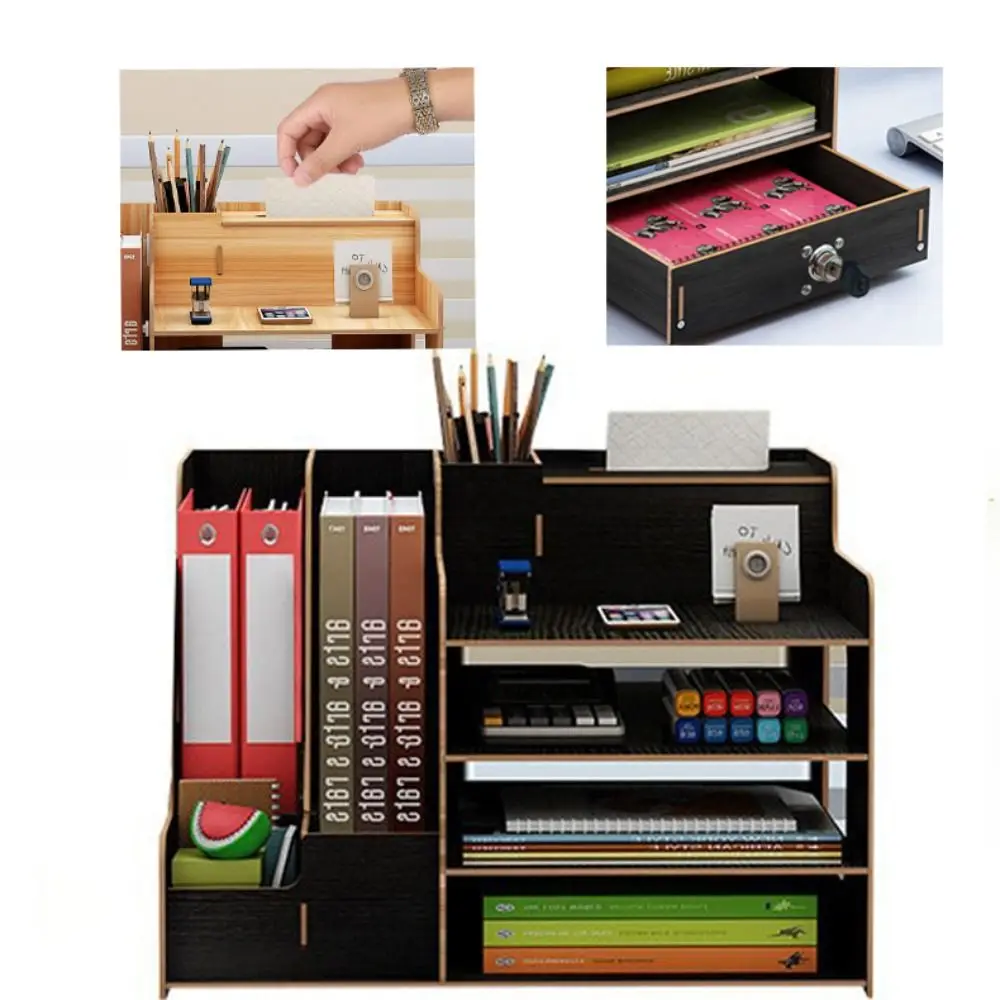 

New Space Saving Multi-layer Storage Box High-capacity Wooden Desk Organizer Tissue Box Office Storage Rack Household Use