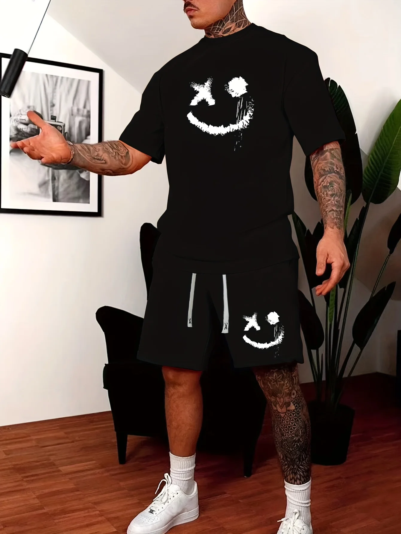 

2025 Summer Men's suit 3D printed short sleeve and shorts Casual suit Outdoor urban street fashion
