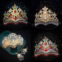 Russia Ethnic Luxury Big Crown Diadem Rhinestone Tiara Tassel Large Crown Bridal Wedding Festival Clothes Party Hair Accessories