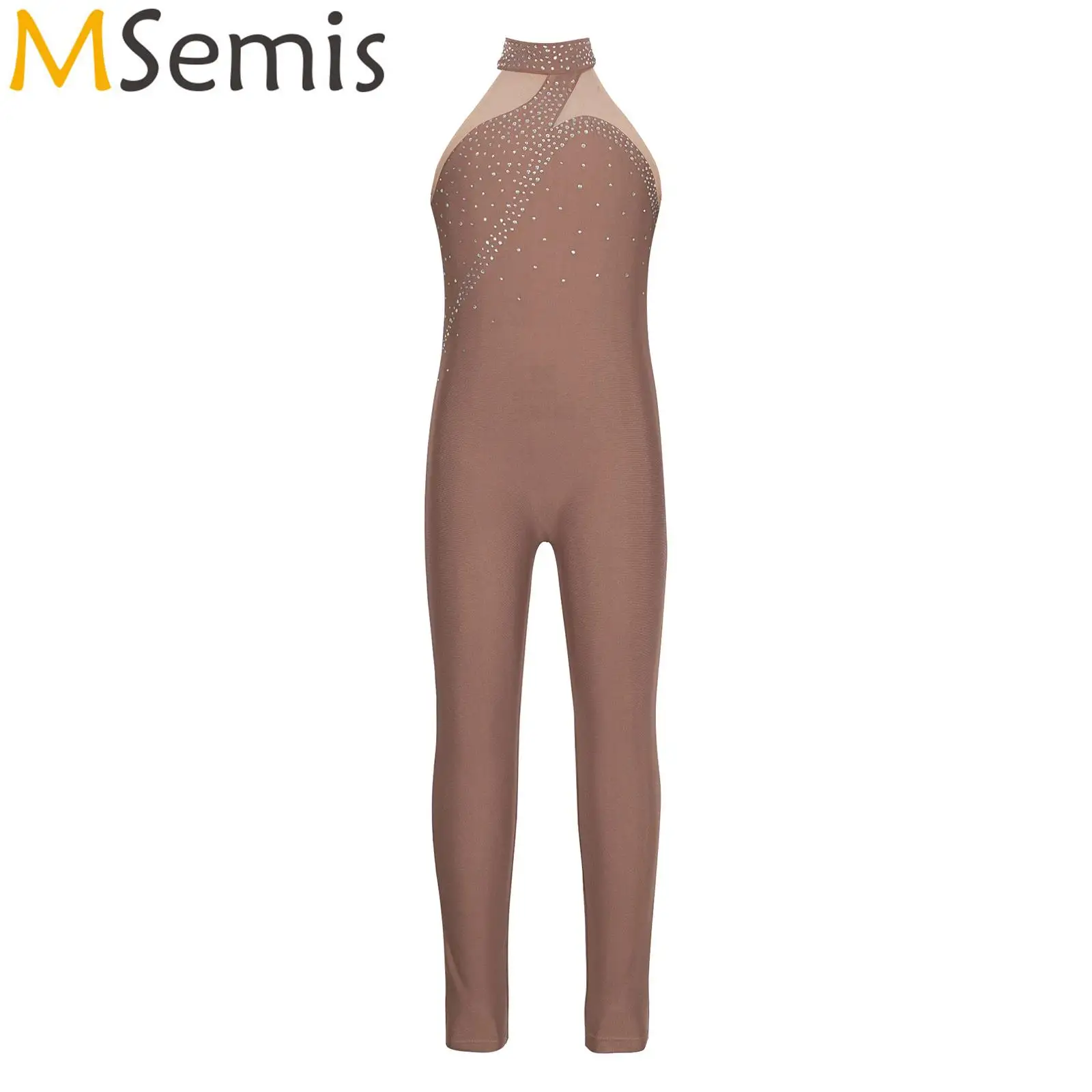 Girls Artistic Figure Skating Ballet Unitards Costume Shiny Rhinestone Rhythmic Gymnastics Skating Costume Tights Jumpsuits