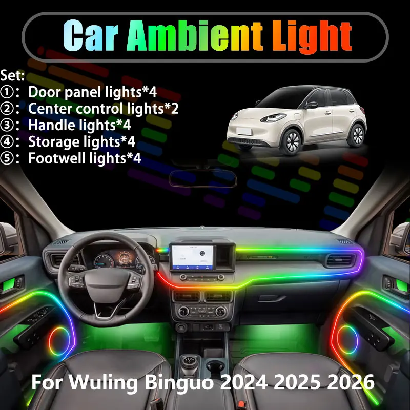

Для Wuling Binguo 2024 2025 2026 E260: Комплект светодиодной подсветки салона и багажника 2/18 в 1, USB RGB, с эффектом бегущих огней