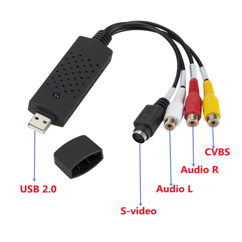 Cartão de captura de vídeo USB 2.0, gravador de vídeo VHS, conversor digital, compatível com sistema Windows 7, 8, 10