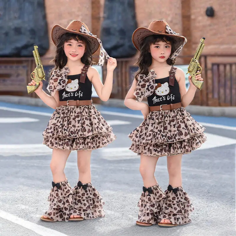 

Anime Hello Kitty Girl Lolita Princess Dress Lace Fluffy Skirt Kids Party Dress with Bow Decoration Layered Dress Ball Gown Gift
