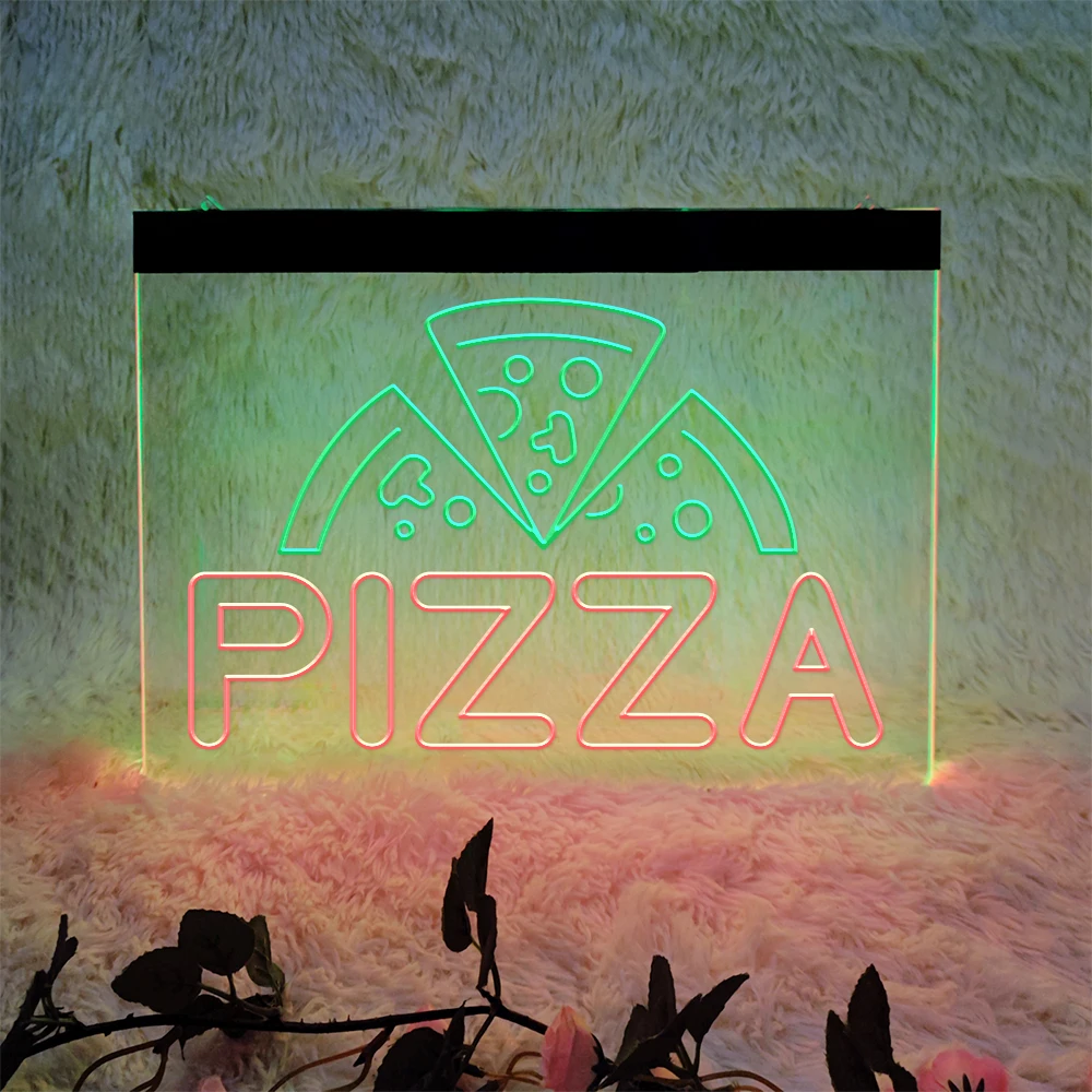 

OPEN Hot Pizza Cafe Restaurant-3D Carving Wall Art-Retro LED Neon Sign Home Decor with Vintage Plaques and Posters for Office