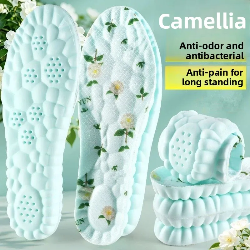 Thickened Cloud Feel Soft Shoe Insoles Camellia Deodorant Cushion Inserts for Men Women Long Standing Sports Shoes