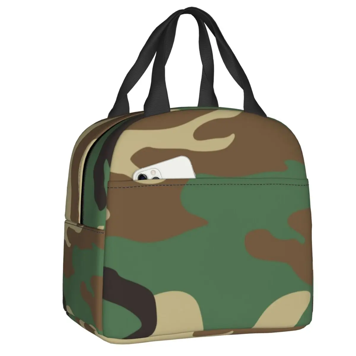 Custom Camouflage Dark Black Orange Camo Insulated Lunch Bag for Women Portable Cooler Thermal Lunch Tote Beach Camping Travel