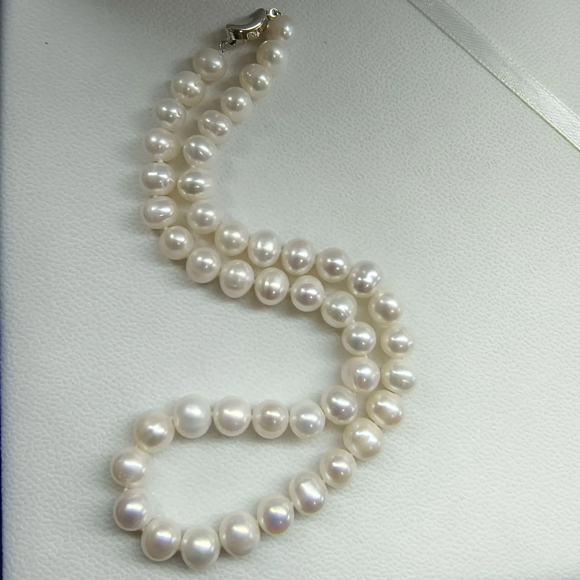 Handmade Knot 8-9mm True AAA Simple and Elegant Japanese High End Round Pearl Necklace 925s 18-36inch