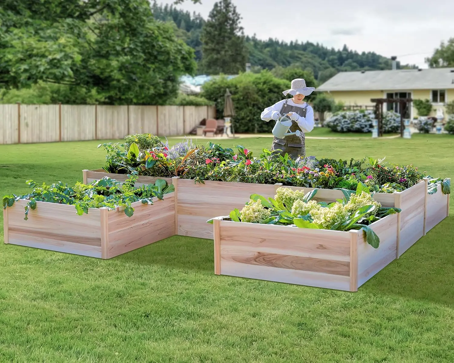 H-Shaped Raised Garden Bed, 12x12x2ft, Double-Layer Planter Box, Customized