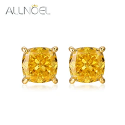 ALLNOEL Round 4*4mm High Carbon Diamond Yellow Stone Original 925 Sterling Silver Women's Earrings Gifts Jewelry Free Shipping