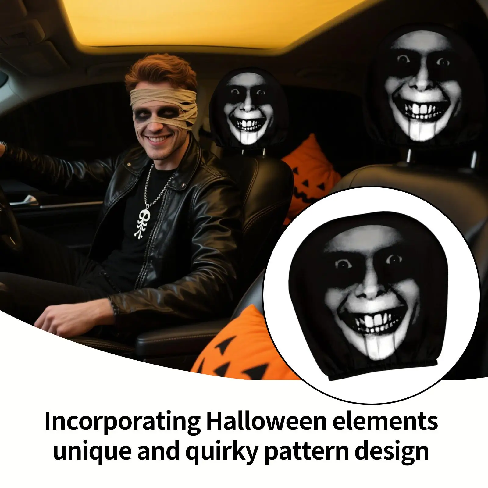 

Head Rest Cover For Car Halloween Elastic Car Seat Headrest Protector Vehicle Accessories Interior Decor For Weekend Road Trip