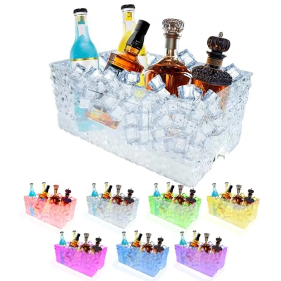 

Plastic Colorful Ice Bucket for Parties15Liter/4 Gallon Big LED Light Beverage Tub Ice Bucket for Champagne/Beer/Drink/Wine/Coc