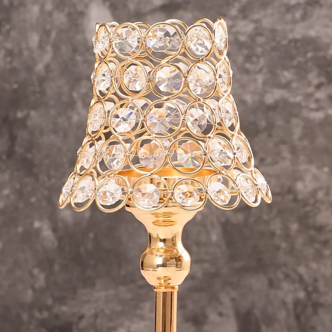 1pc Golden Crystal Candle Holder, Candlestick for Table Centerpiece Wedding Birthday Party Home Decor Christmas Gift