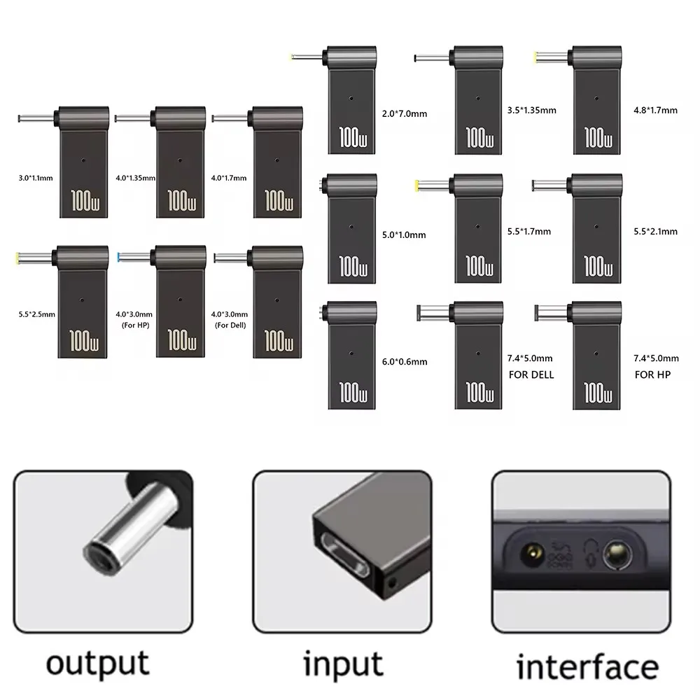 PD 100W Laptop Power Charger Supply Adapter Connector USB Type-C Female to DC Male Jack Plug Converter for Acer Samsung Lenovo