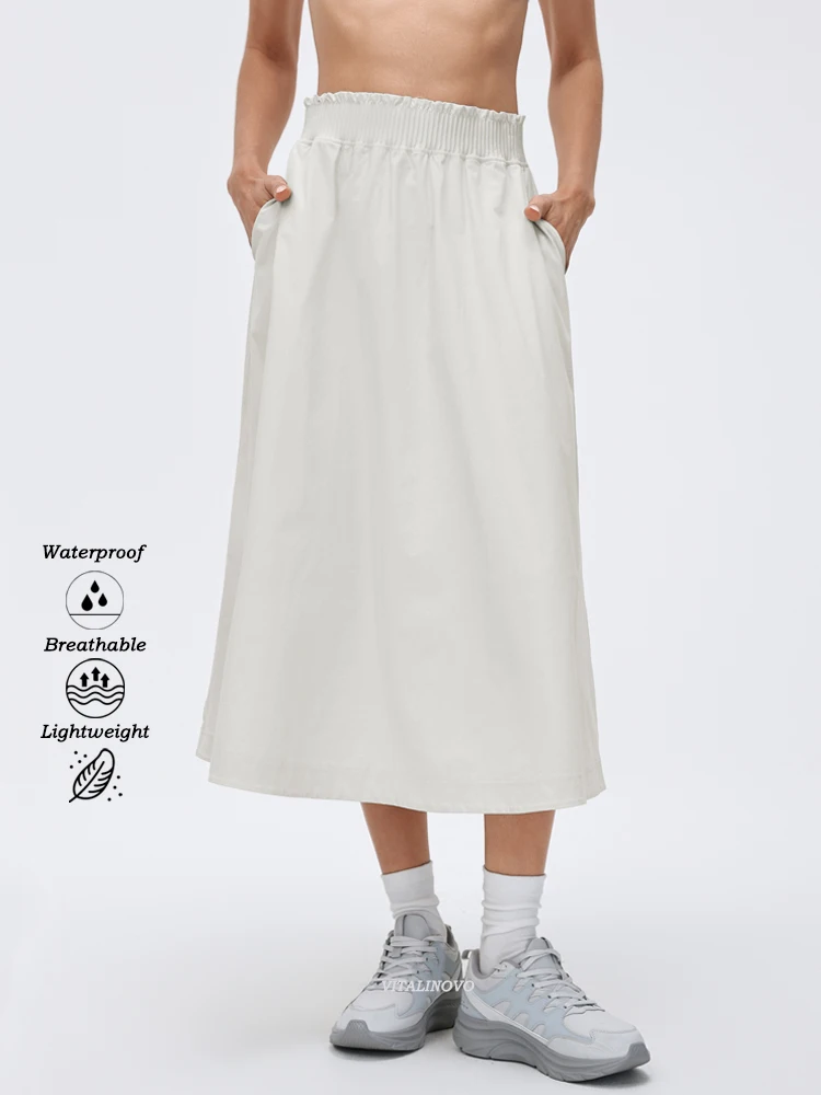 VITALINOVO Tennis Golf Maxi Skirt for Women High Ruffle Waistband Quick Drying Woven Golf Skort with Pockets Travel Hiking Skirt