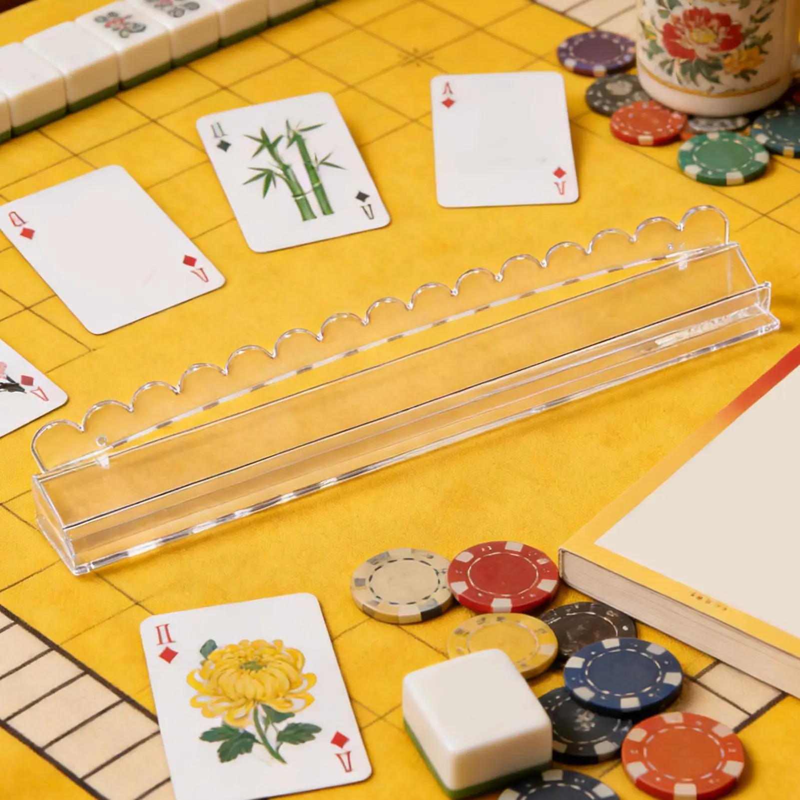 Estante para fichas de Mahjong, estante acrílico portátil de montaje rápido, estante transparente para Mahjong con empujador magnético para jugadores, personas mayores, aficionados, sala de juegos