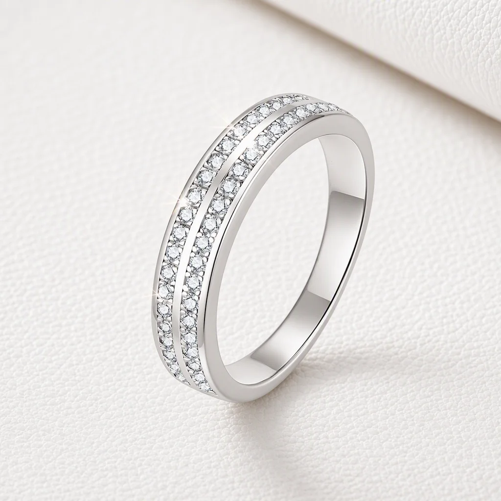 925 Sterling Silver Double Channel Set Moissanite Eternity Band Ring for Women GRA Certified Wedding Stackable Jewelry Gift