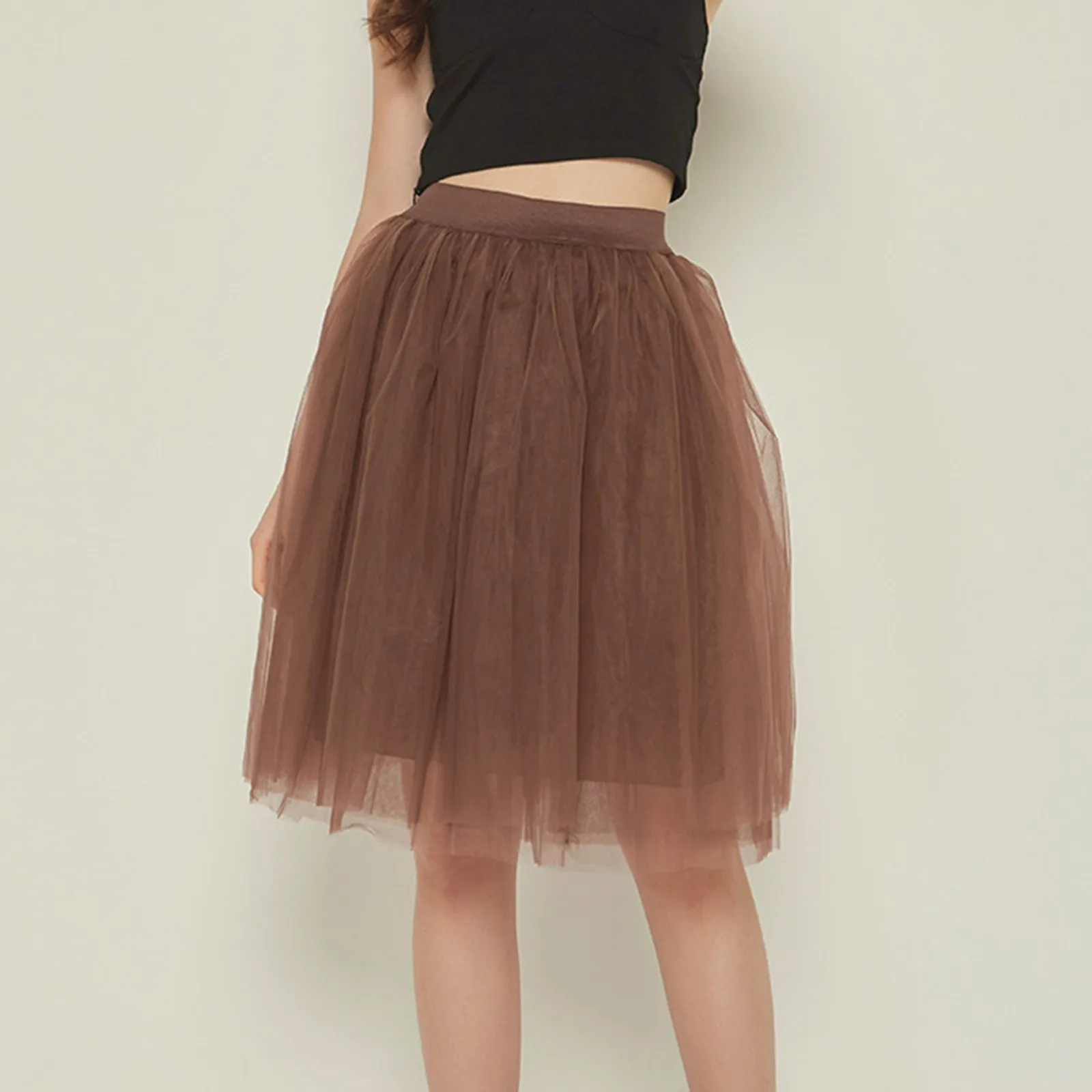 5 Layers Green Pleated Skirt Sexy Midi Tulle Skirt High Waist Full Lining Adult Tutu Korean Style Women Clothing Skirts For Lady