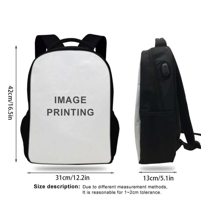 DIY Teenage Backpack with USB Charge Port ,17 in Custom Personalized Large Capacity School Bags with Your Photos Logo Text