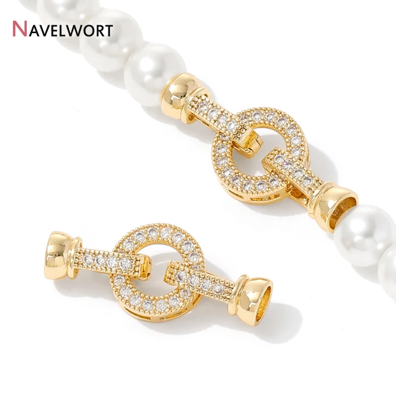18K Gold Plated Brass Metal Round Connector Clasps Locks For Jewelry Inlaid Zircon Bracelet Clasps Jewelry Making Accessories