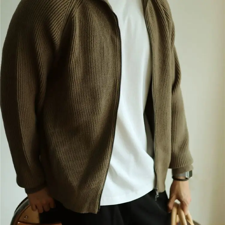 

Осень-зима вязаный открытый кардиган на молнии куртка для пары свободный повседневный свитер с воротником-стойкой пальто мягкое полиэфирное волокно