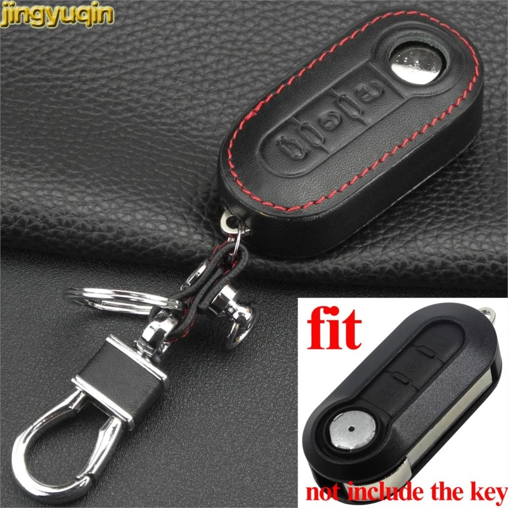 Jingyuqin Remote Folding Flip Leather Car Key Case for Fiat 500 Panda Punto Bravo 2 buttons Key Case Styling