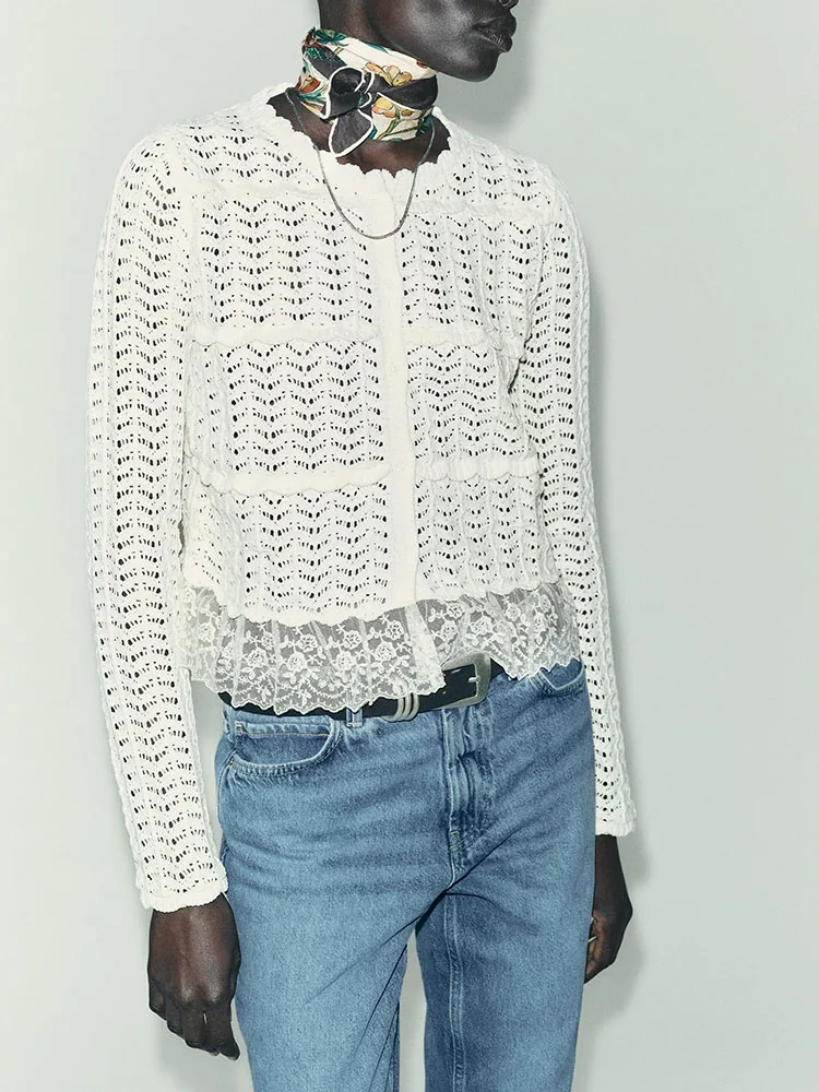 Romântico longo sve oco para fora redondo ne caracol ell outerwear nova chegada feminino faion outono 2025 ort comprimento cardigan