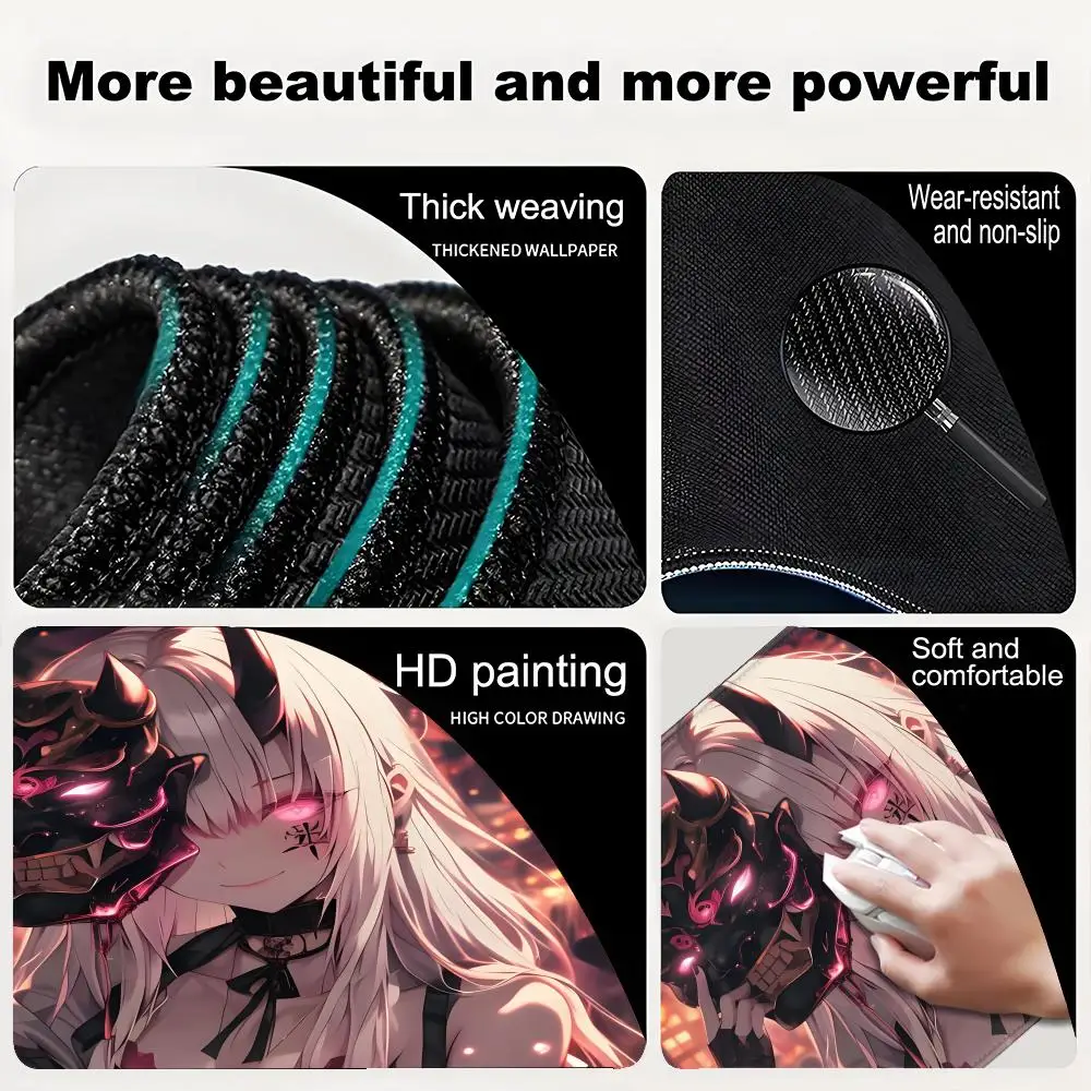 Геймерский коврик для мыши Oni Devil Mask, резиновый коврик для мыши, большой игровой коврик для мыши в стиле аниме для девочек, игровой коврик для мыши с HD принтом, коврик для клавиатуры, нескользящий настольный коврик
