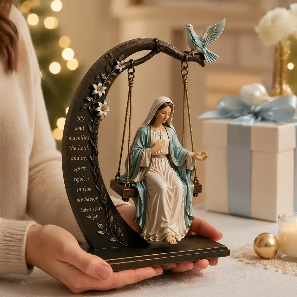 Statue de décoration chrétienne pour étagère, Ornement de la Vierge Marie à bascule, Figurine catholique avec verset biblique, Vierge Marie bénie pour la prière à la maison