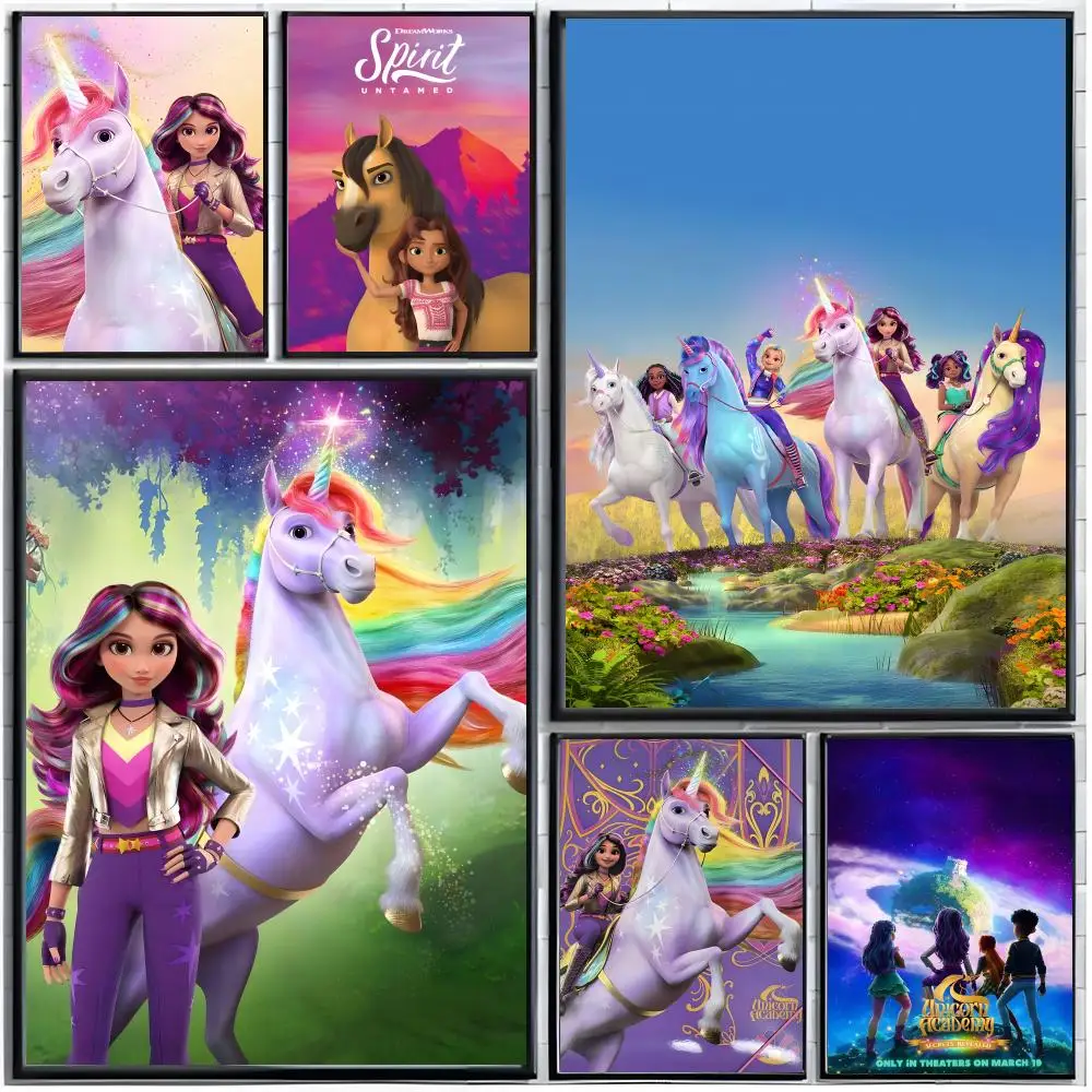 Cartoon-Kinderposter „U-Unicorn Academy“, moderne Wandkunst, Heimdekoration, Wohnzimmer, dekorativer Druck, ungerahmt