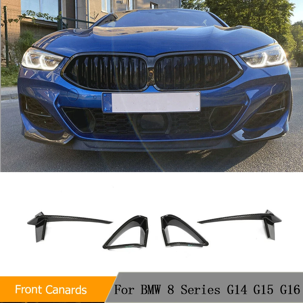 Car Front Bumper Canards for BMW 8 Series G14 G15 G16 M Sport 2018 - 2021 M850i 4PCS Car Bumper Fins Splitters Dry Carbon Fiber