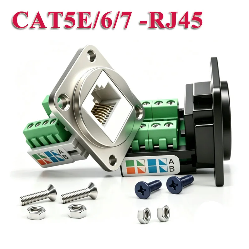 D-type RJ45 CAT5E/6/7 Network Cable Panel Socket Solderless Network Module Connector Metal Shielded Network Cable Extender