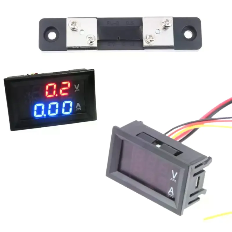 

1 Set 100V 10A 50A 100A Voltage Current Meter Tester Digital Voltmeter Ammeter 0.28in Dual LED Display Panel With Connect Wires
